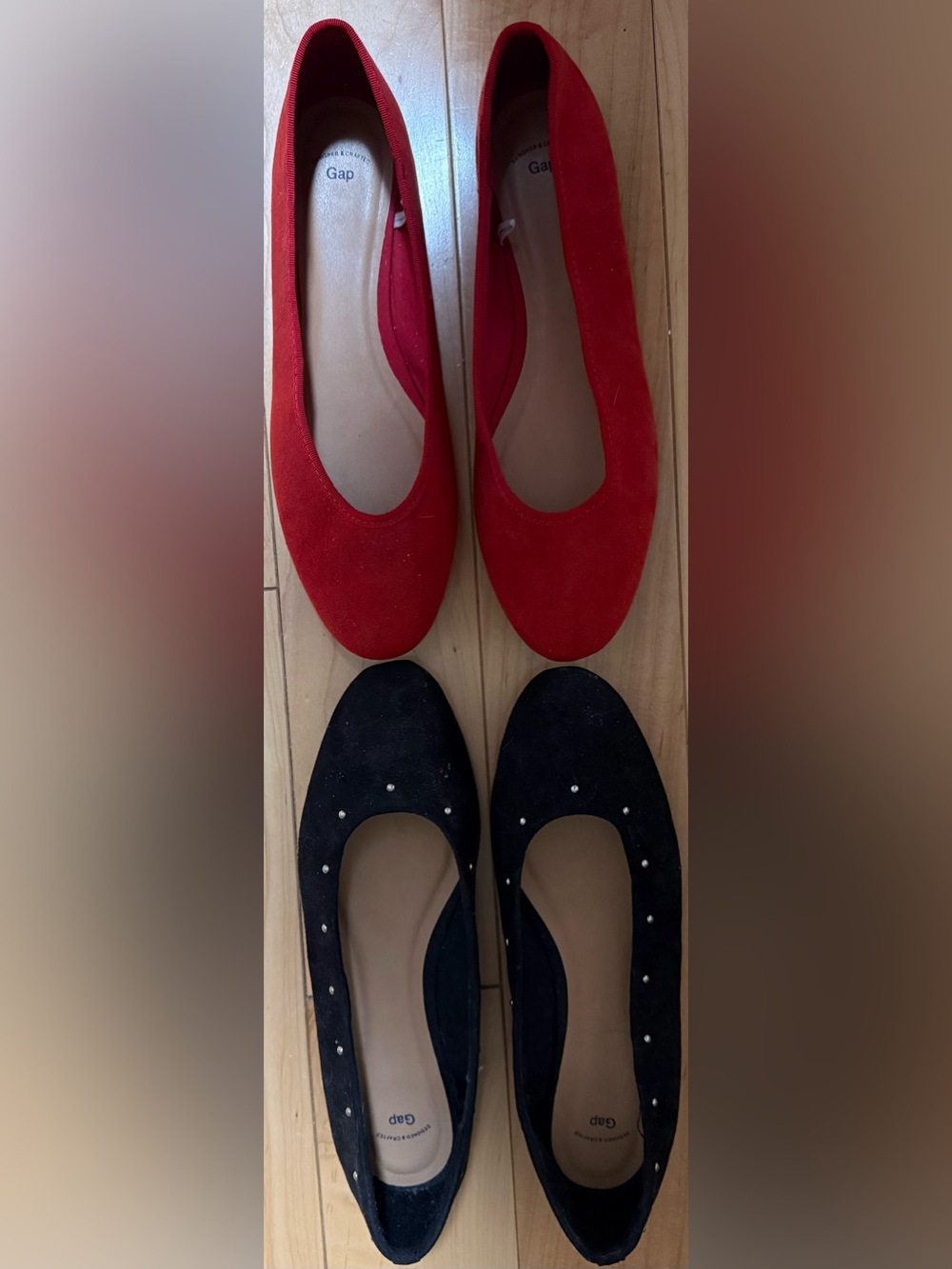 GAP 2 pair: Red and Black Ballet Flats size 10